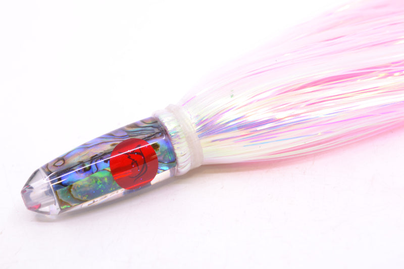 Bonze Lures Paua Shell Red Eyes Rocket 5" 2oz Flashabou White/Pink