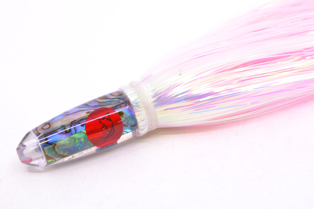 Bonze Lures Paua Shell Red Eyes Rocket 5" 2oz Flashabou White/Pink GZE