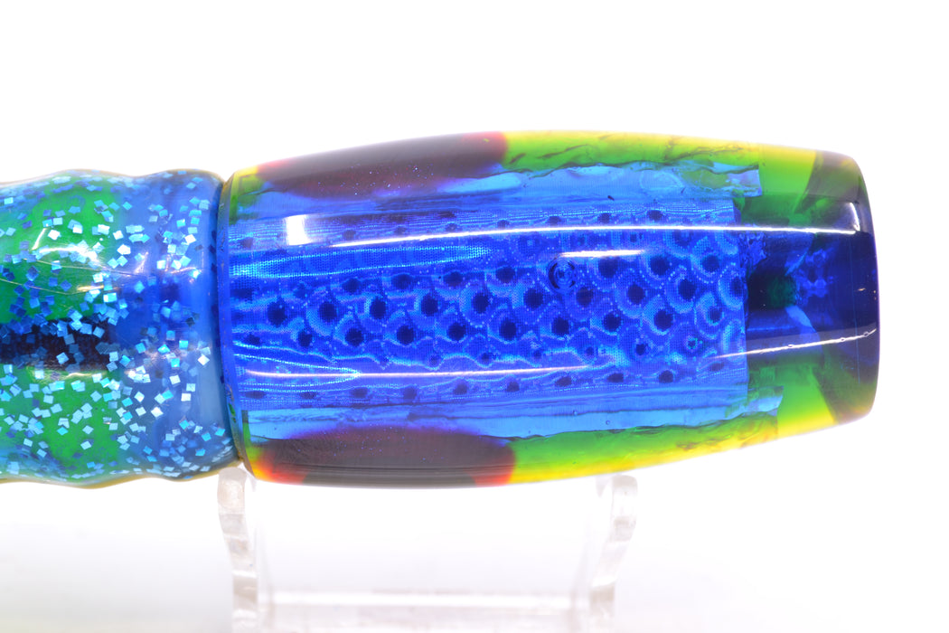 Coggin Lures Ice Rainbow Dichro Blue-Yellow Back 4-Hole Copalure Invert 12" 12oz Skirted
