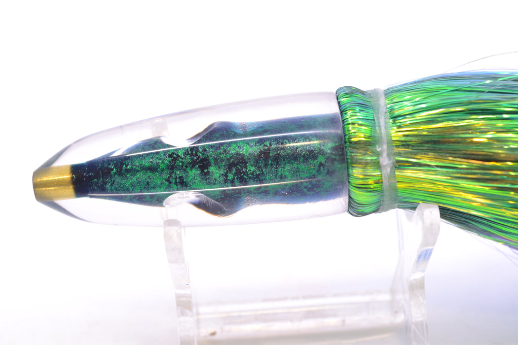 Tsutomu Lures Black/Green-Blue-Silver Fish Head Poke Bullet 6" 2.8oz Flashabou GZE