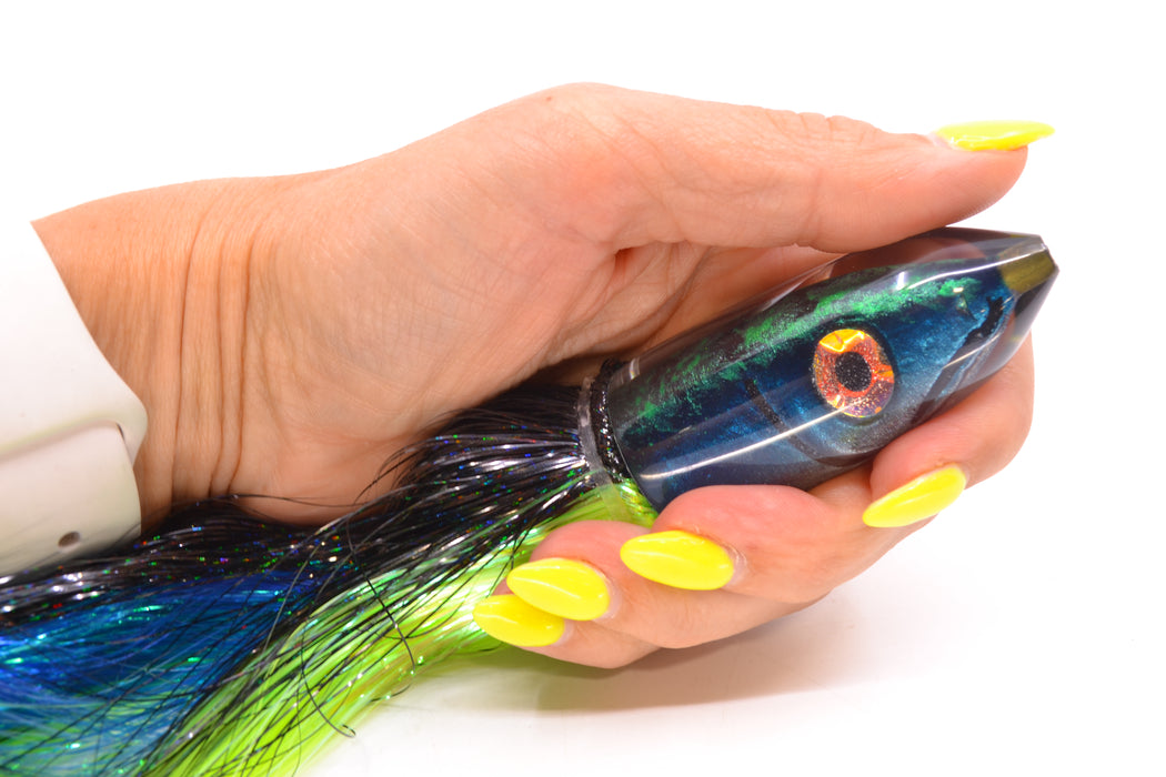 Tsutomu Lures Black/Green-Blue-Silver Fish Head Ali'i Bullet 7