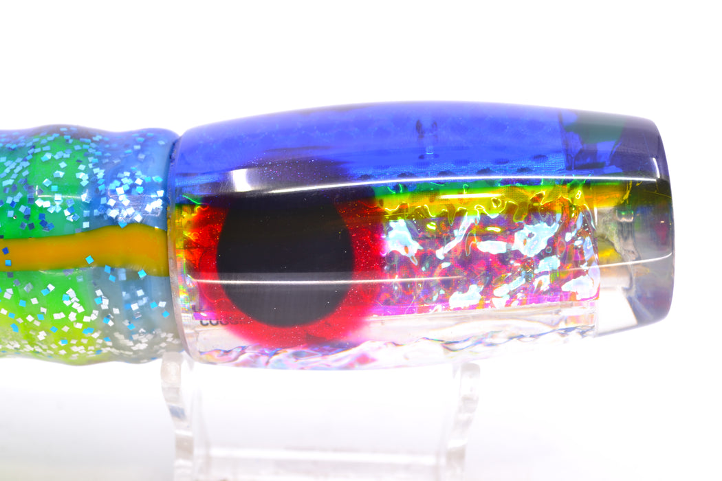 Coggin Lures Ice Rainbow Dichro Blue-Yellow Back 4-Hole Copalure Invert 12" 12oz Skirted