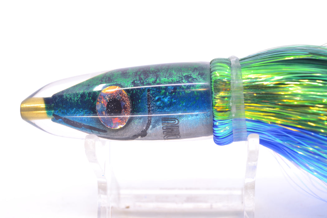 Tsutomu Lures Black/Green-Blue-Silver Fish Head Poke Bullet 6" 2.8oz Flashabou GZE