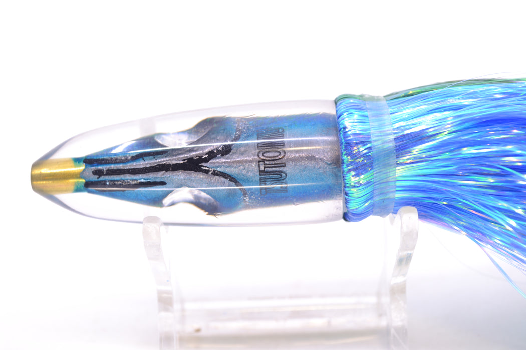 Tsutomu Lures Black/Green-Blue-Silver Fish Head Poke Bullet 6" 2.8oz Flashabou GZE