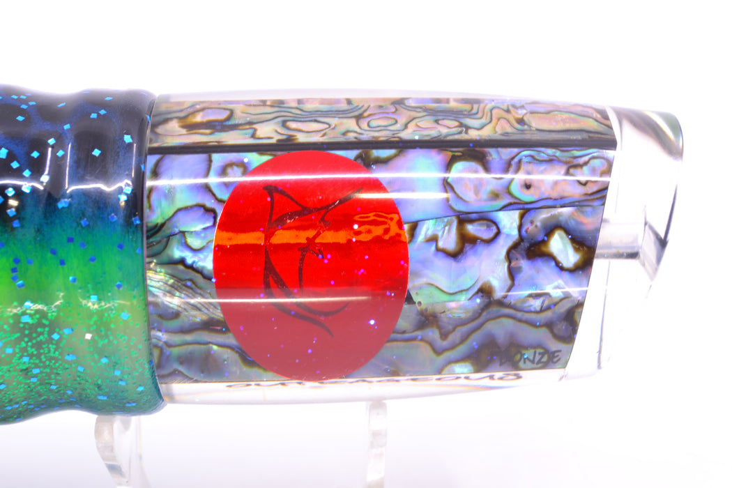 Bonze Lures Paua Shell Red Eyes Outrageous 16" 18oz Skirted Black Dots-Blue Dots