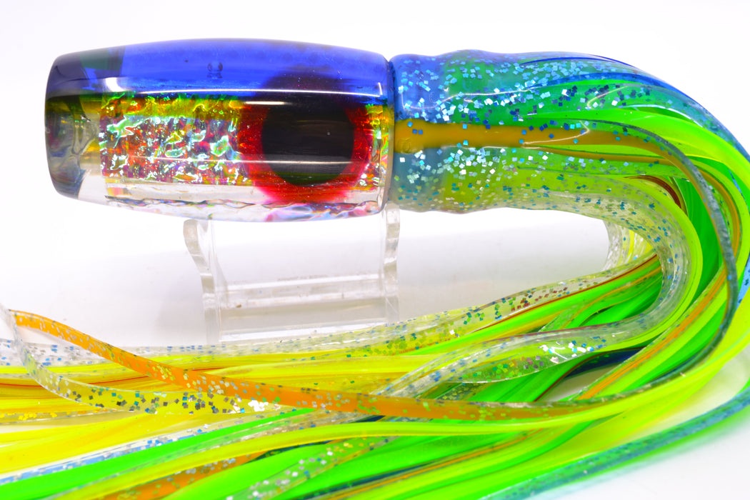Coggin Lures Ice Rainbow Dichro Blue-Yellow Back 4-Hole Copalure Invert 12" 12oz Skirted