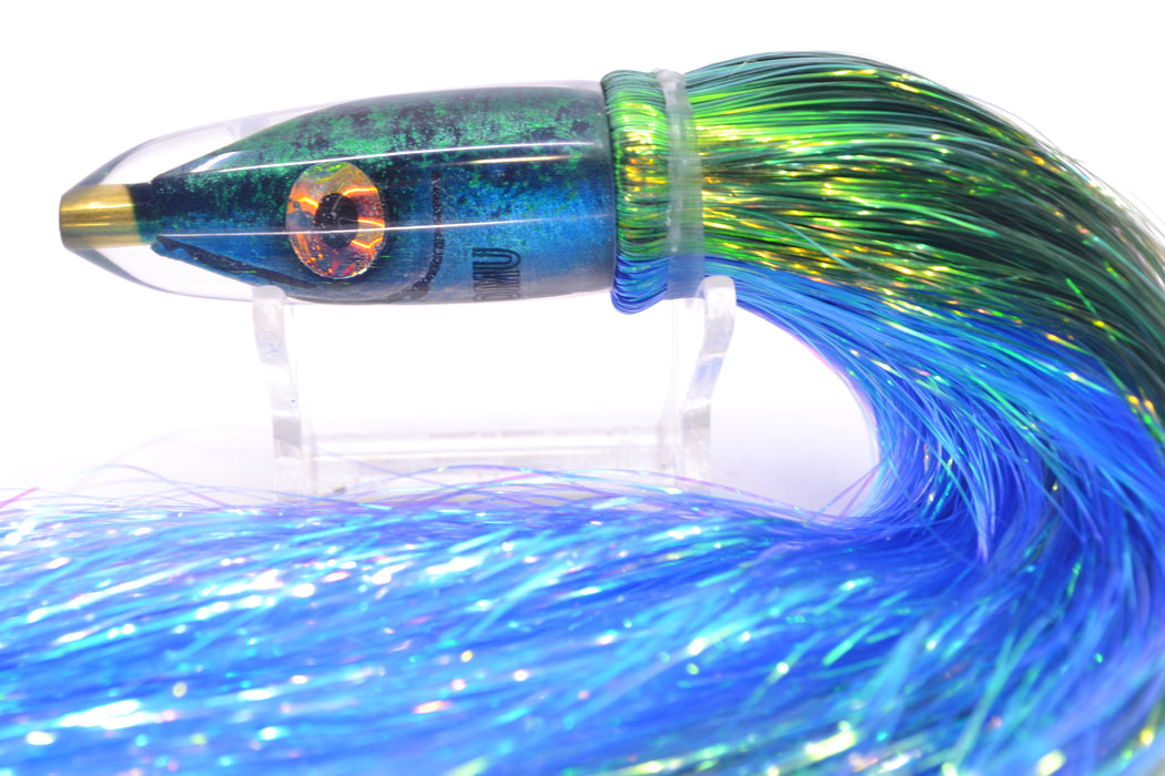 Tsutomu Lures Black/Green-Blue-Silver Fish Head Poke Bullet 6" 2.8oz Flashabou GZE