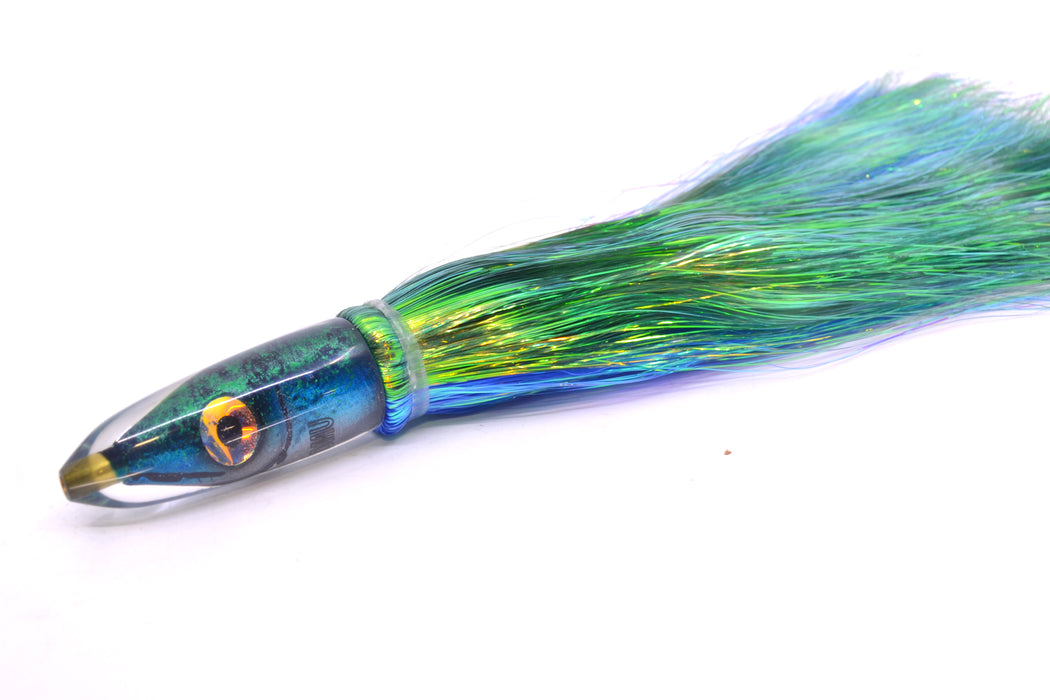 Tsutomu Lures Black/Green-Blue-Silver Fish Head Poke Bullet 6" 2.8oz Flashabou GZE