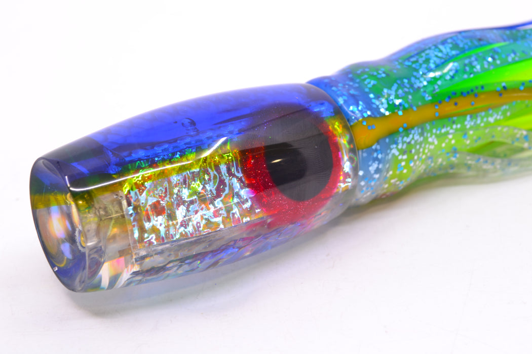 Coggin Lures Ice Rainbow Dichro Blue-Yellow Back 4-Hole Copalure Invert 12" 12oz Skirted