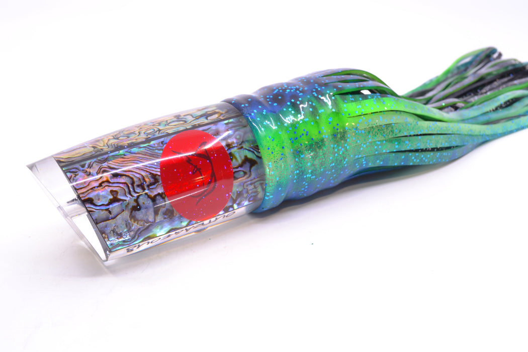 Bonze Lures Paua Shell Red Eyes Outrageous 16" 18oz Skirted Black Dots-Blue Dots