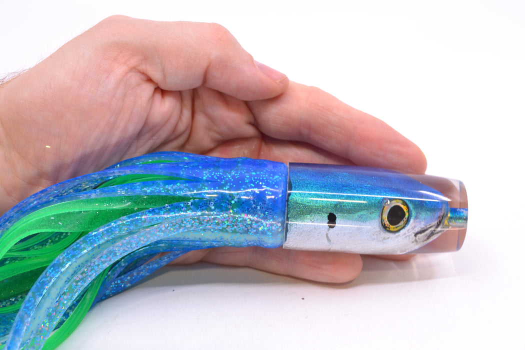 Ali'i Kai Lures Blue-Silver Opelu Small Hard Head 9" 4.2oz Skirted Blue-Lumo Green GZE