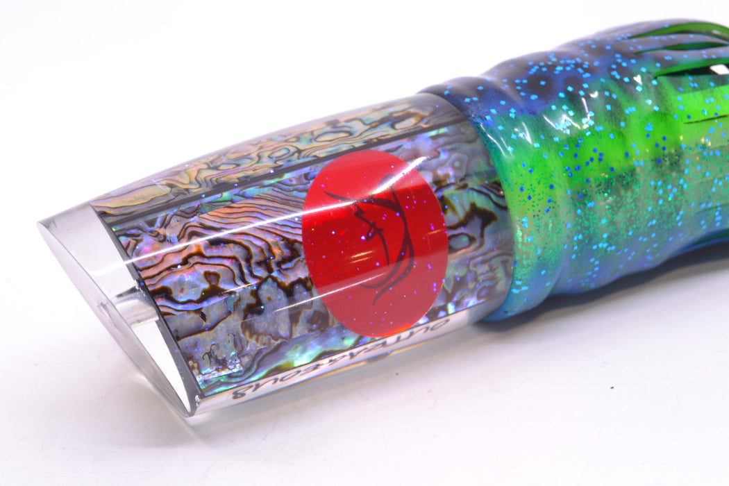 Bonze Lures Paua Shell Red Eyes Outrageous 16" 18oz Skirted Black Dots-Blue Dots