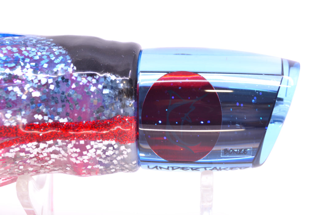 Bonze Lures Ice Blue Mirror Red Eyes Undertaker 9" 5.2oz Skirted Black & Blue Bars/Pink