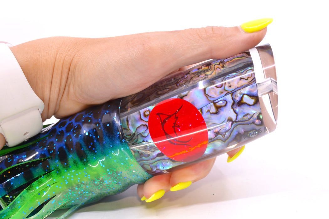 Bonze Lures Paua Shell Red Eyes Outrageous 16" 18oz Skirted Black Dots-Blue Dots