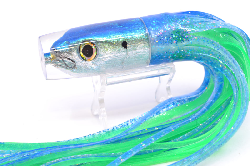 Ali'i Kai Lures Blue-Silver Opelu Small Hard Head 9" 4.2oz Skirted Blue-Lumo Green GZE