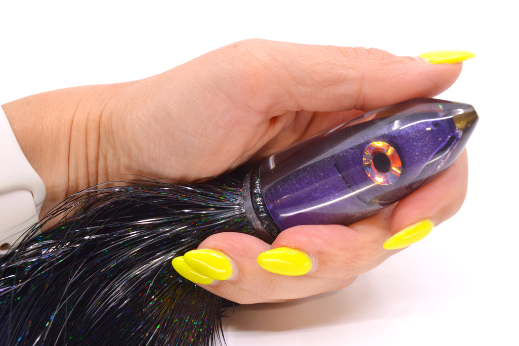 Tsutomu Lures Black-Purple-Silver Fish Head Ali'i Bullet 7" 5oz Strobez Black/Purple GZE