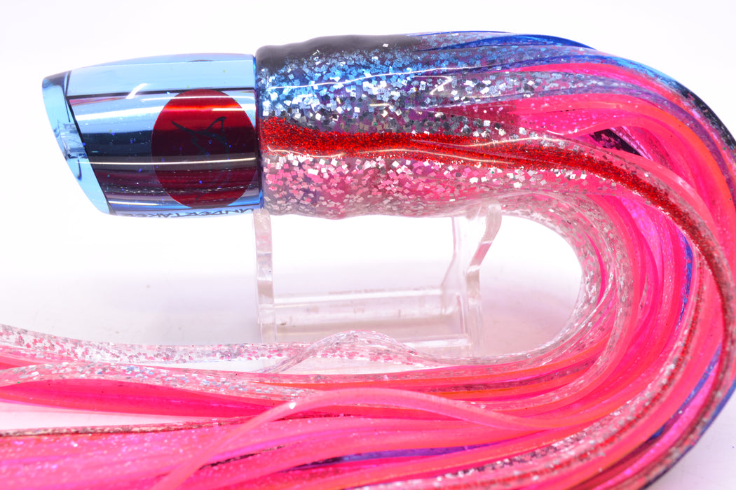 Bonze Lures Ice Blue Mirror Red Eyes Undertaker 9" 5.2oz Skirted Black & Blue Bars/Pink