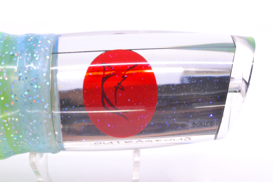 Bonze Lures Clear Mirrored Red Eyes Outrageous 16" 18oz Skirted Ice Blue/Rainbow