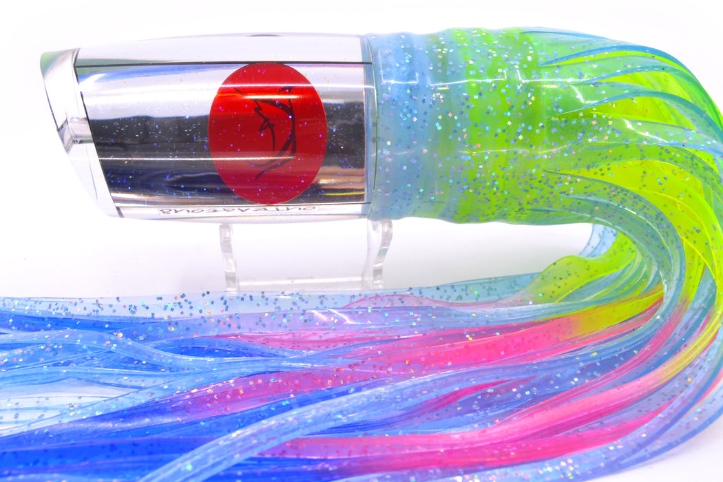 Bonze Lures Clear Mirrored Red Eyes Outrageous 16" 18oz Skirted Ice Blue/Rainbow