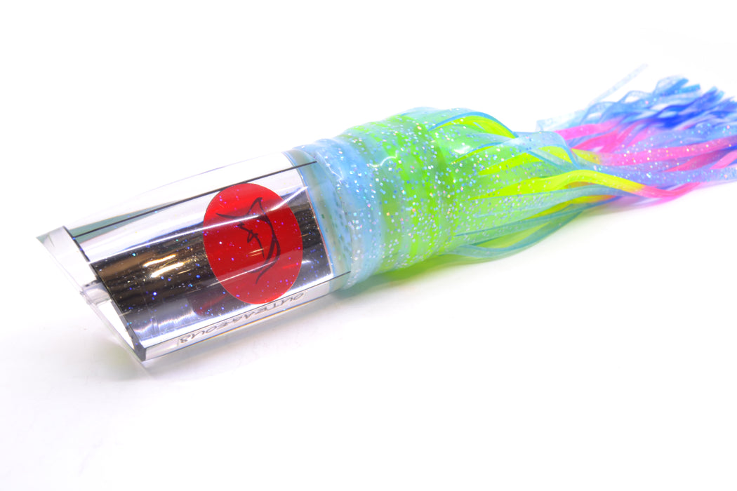 Bonze Lures Clear Mirrored Red Eyes Outrageous 16" 18oz Skirted Ice Blue/Rainbow