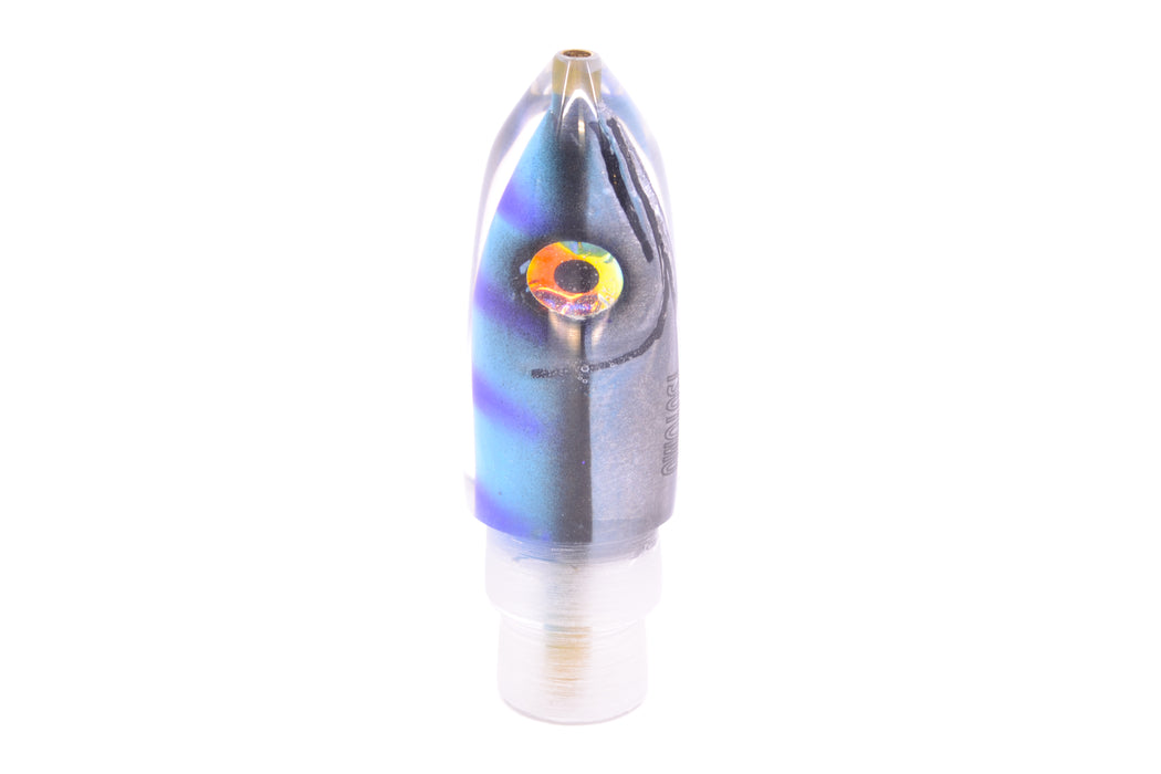Tsutomu Lures Blue & Purple Bars-Black Line Fish Head Ali'i Bullet 7" 4oz GZE