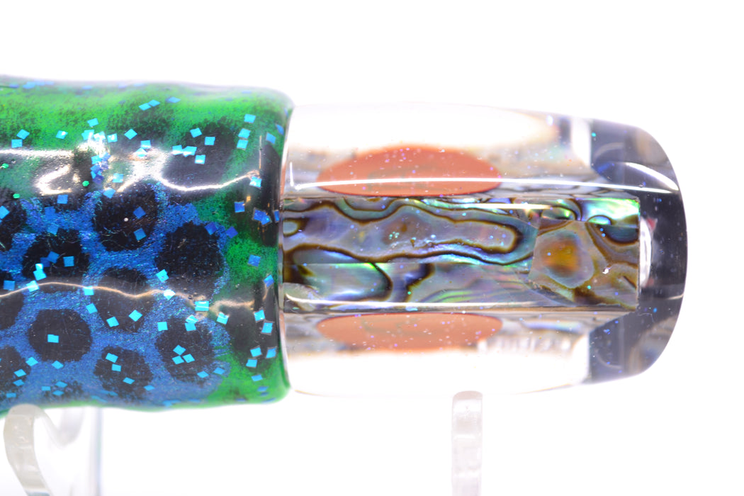 Bonze Lures Paua Shell Red Eyes Undertaker 9" 5.2oz Skirted Black Dots-Blue Dots