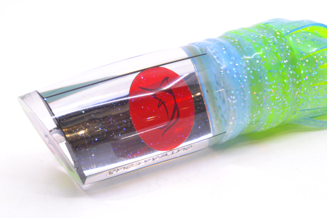 Bonze Lures Clear Mirrored Red Eyes Outrageous 16" 18oz Skirted Ice Blue/Rainbow