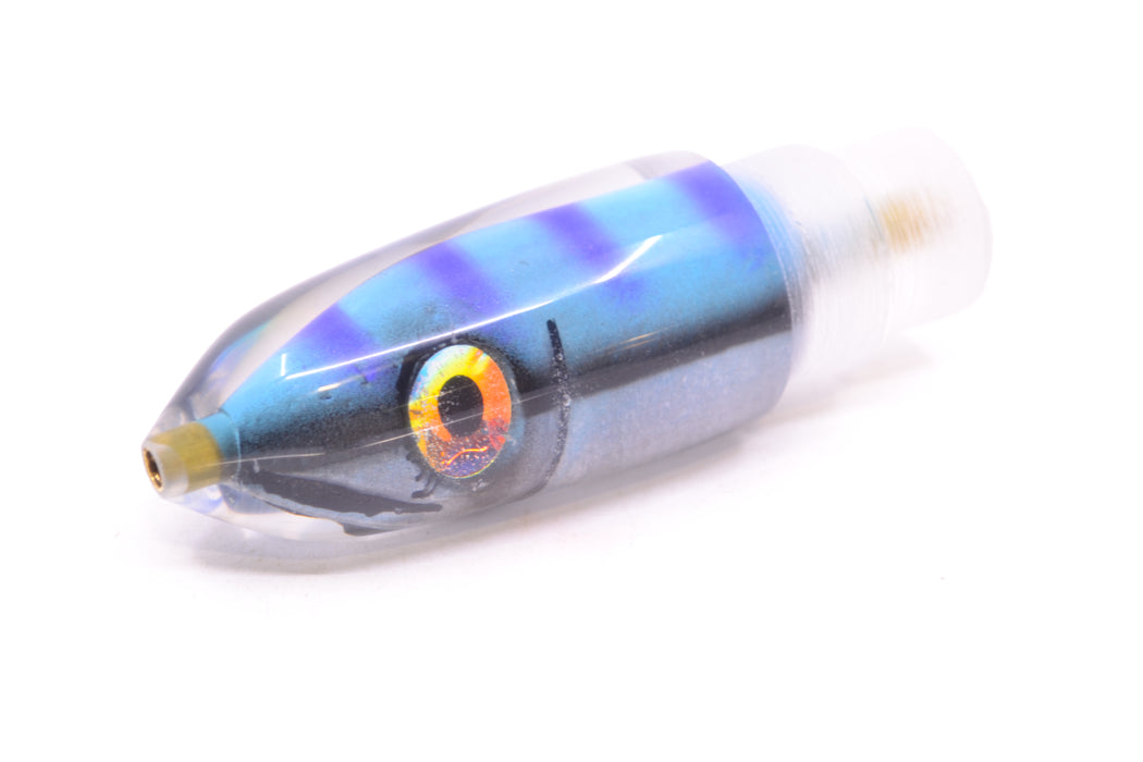 Tsutomu Lures Blue & Purple Bars-Black Line Fish Head Ali'i Bullet 7" 4oz GZE