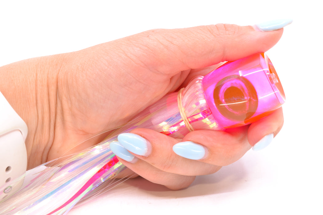 Moyes Lures Pink MOP Small Secret 9" 1.6oz Skirted White Hair with Pink Stripes