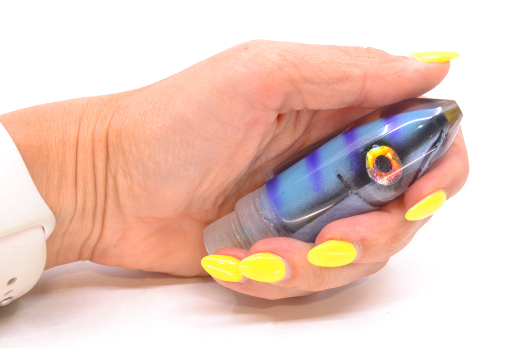 Tsutomu Lures Blue & Purple Bars-Black Line Fish Head Ali'i Bullet 7" 4oz GZE