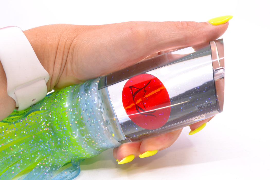 Bonze Lures Clear Mirrored Red Eyes Outrageous 16" 18oz Skirted Ice Blue/Rainbow