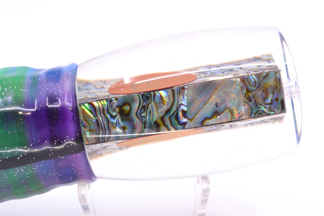 Bonze Lures Paua Shell Red Eyes Mongrel Dog 14" 14oz Skirted Purple-Blue/Green