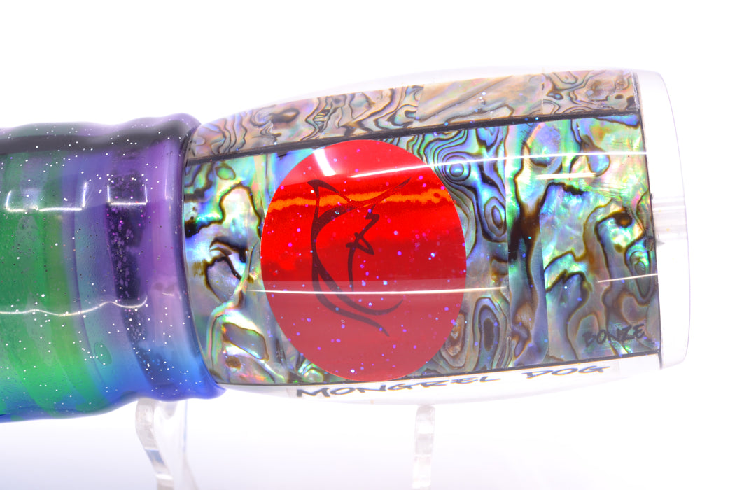 Bonze Lures Paua Shell Red Eyes Mongrel Dog 14" 14oz Skirted Purple-Blue/Green