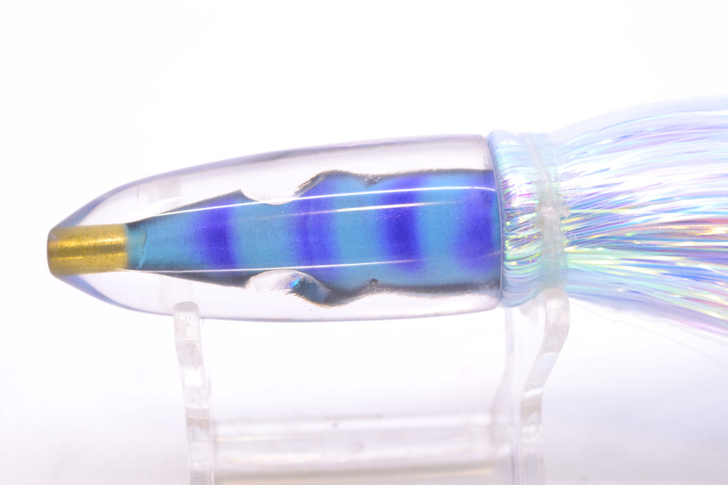 Tsutomu Lures Blue & Purple Bars-Black Line Fish Head Poke Bullet 6" 2.8oz Flashabou GZE