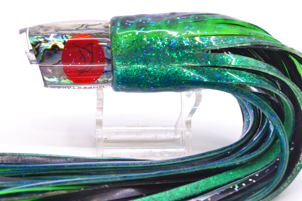 Bonze Lures Paua Shell Red Eyes Undertaker 9" 5.2oz Skirted Black Dots-Blue Dots