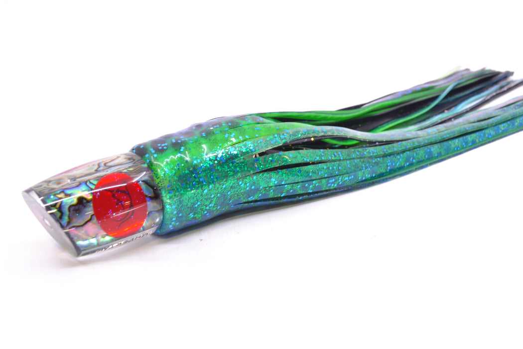 Bonze Lures Paua Shell Red Eyes Undertaker 9" 5.2oz Skirted Black Dots-Blue Dots