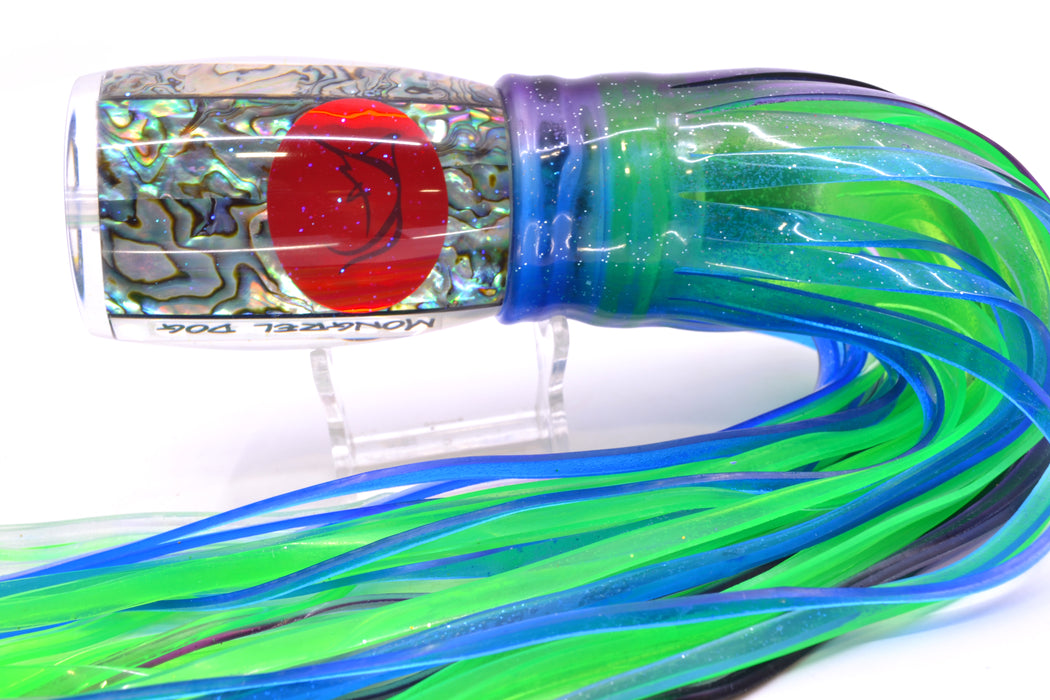 Bonze Lures Paua Shell Red Eyes Mongrel Dog 14" 14oz Skirted Purple-Blue/Green
