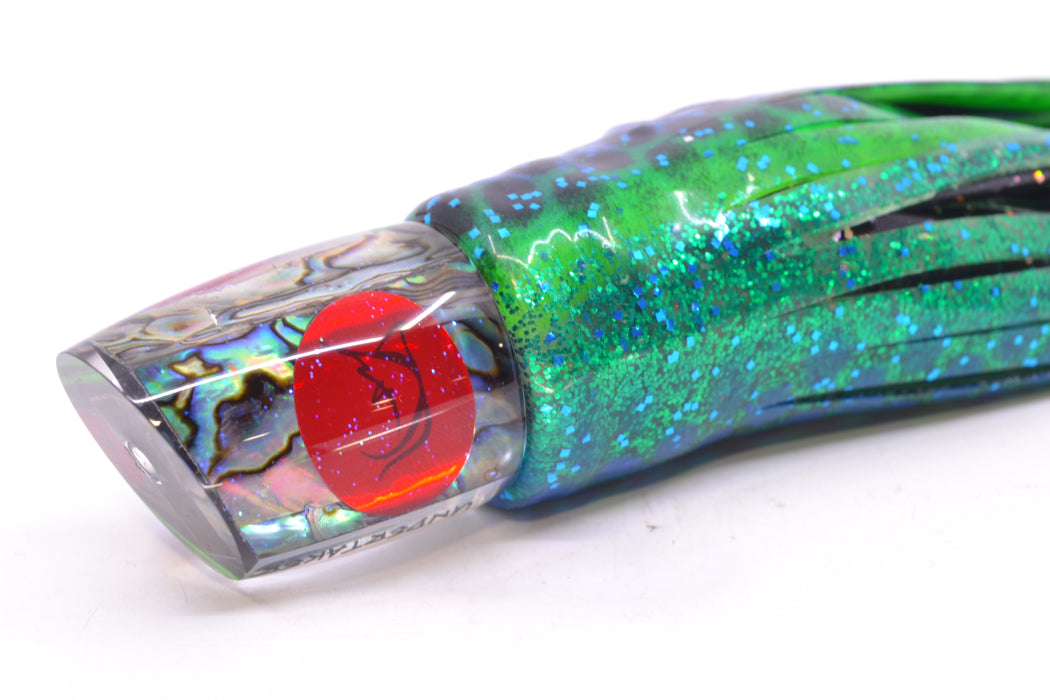 Bonze Lures Paua Shell Red Eyes Undertaker 9" 5.2oz Skirted Black Dots-Blue Dots