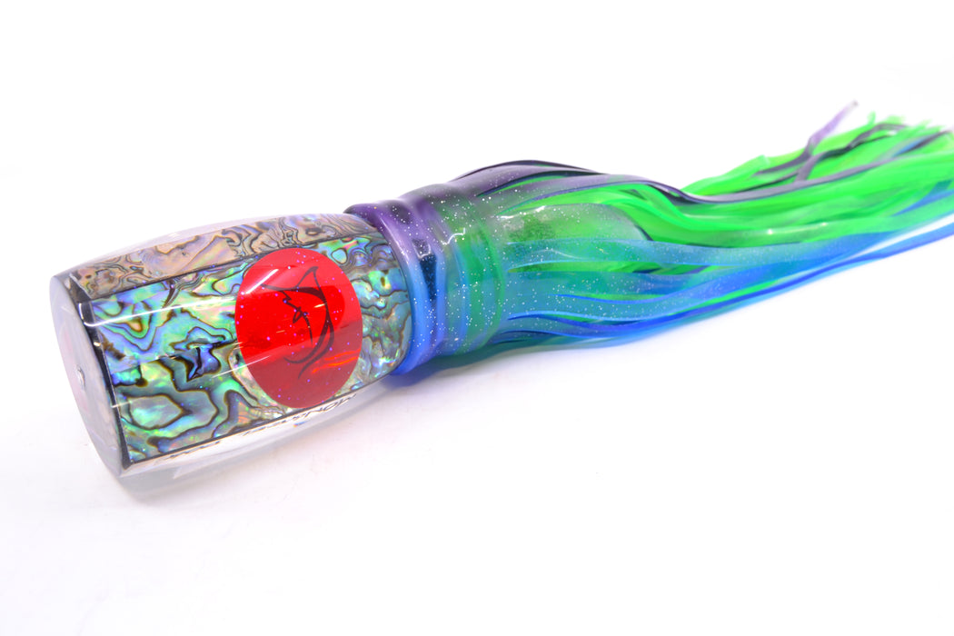 Bonze Lures Paua Shell Red Eyes Mongrel Dog 14" 14oz Skirted Purple-Blue/Green