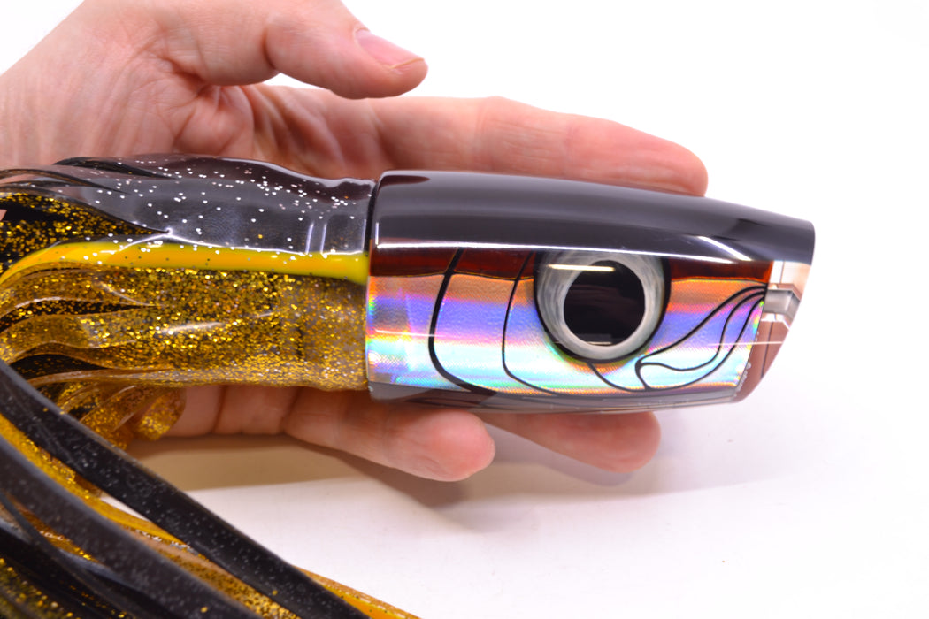 LS Lures Yellowfin Black Back Medium Plunger 12" 10.6oz BOM Skirted Black-Gold