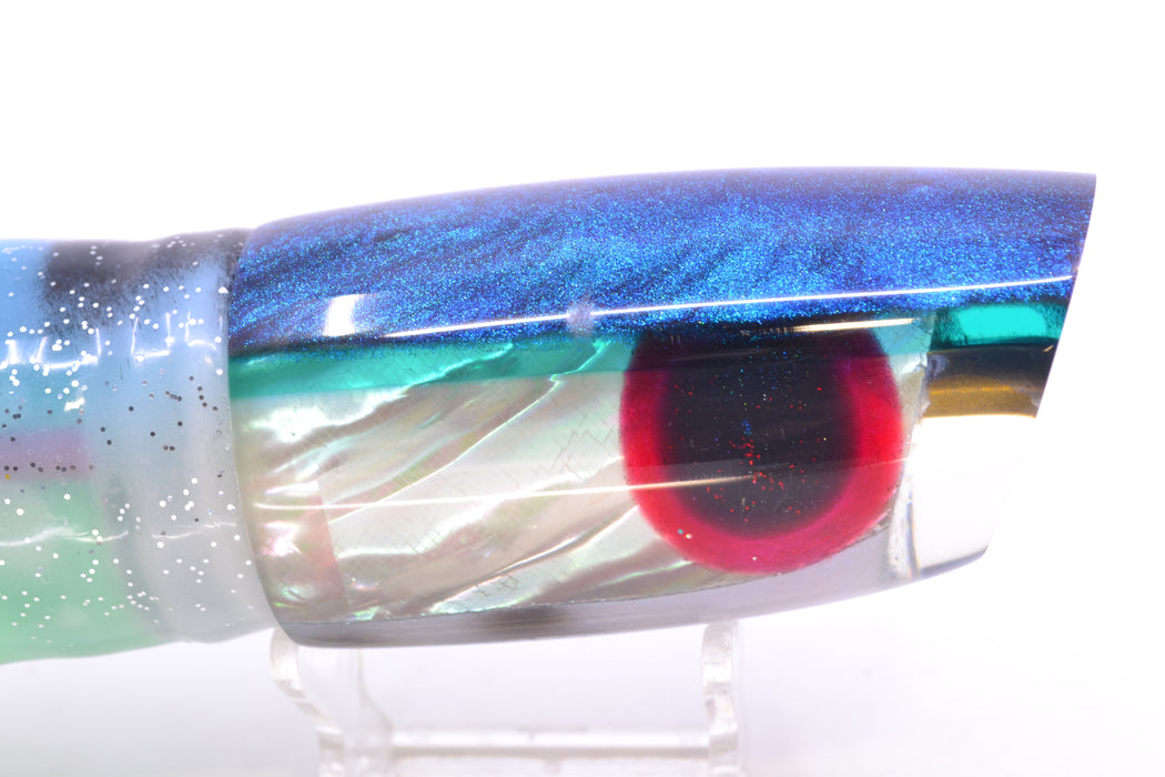 Ali'i Kai Lures "Bonito" White MOP Blue-Teal Back Yakuza 14" 10.8oz BOM Skirted