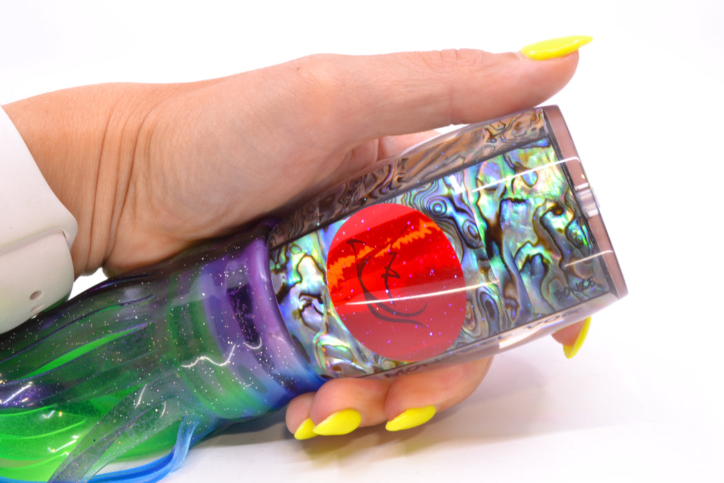 Bonze Lures Paua Shell Red Eyes Mongrel Dog 14" 14oz Skirted Purple-Blue/Green