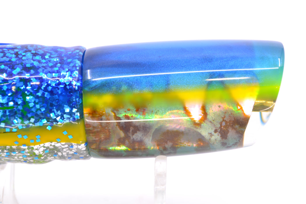 Crampton Baits Real Abalone Shell Blue-Yellow Back No Eyes Mini HoG 9" 4oz Skirted