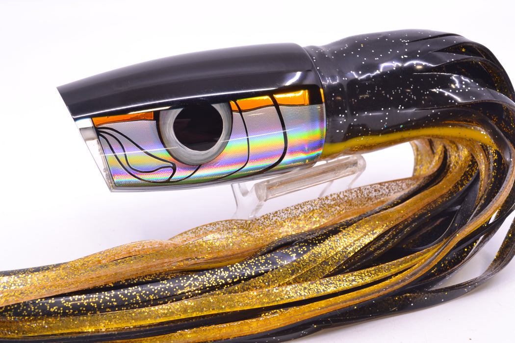 LS Lures Yellowfin Black Back Medium Plunger 12" 10.6oz BOM Skirted Black-Gold