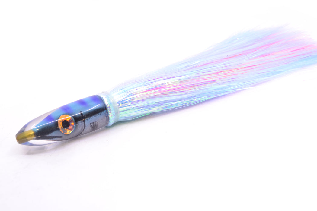 Tsutomu Lures Blue & Purple Bars-Black Line Fish Head Poke Bullet 6" 2.8oz Flashabou GZE