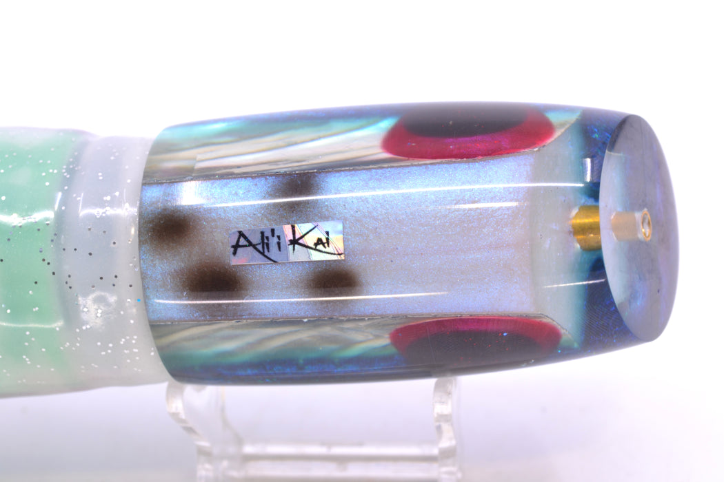 Ali'i Kai Lures "Bonito" White MOP Blue-Teal Back Yakuza 14" 10.8oz BOM Skirted