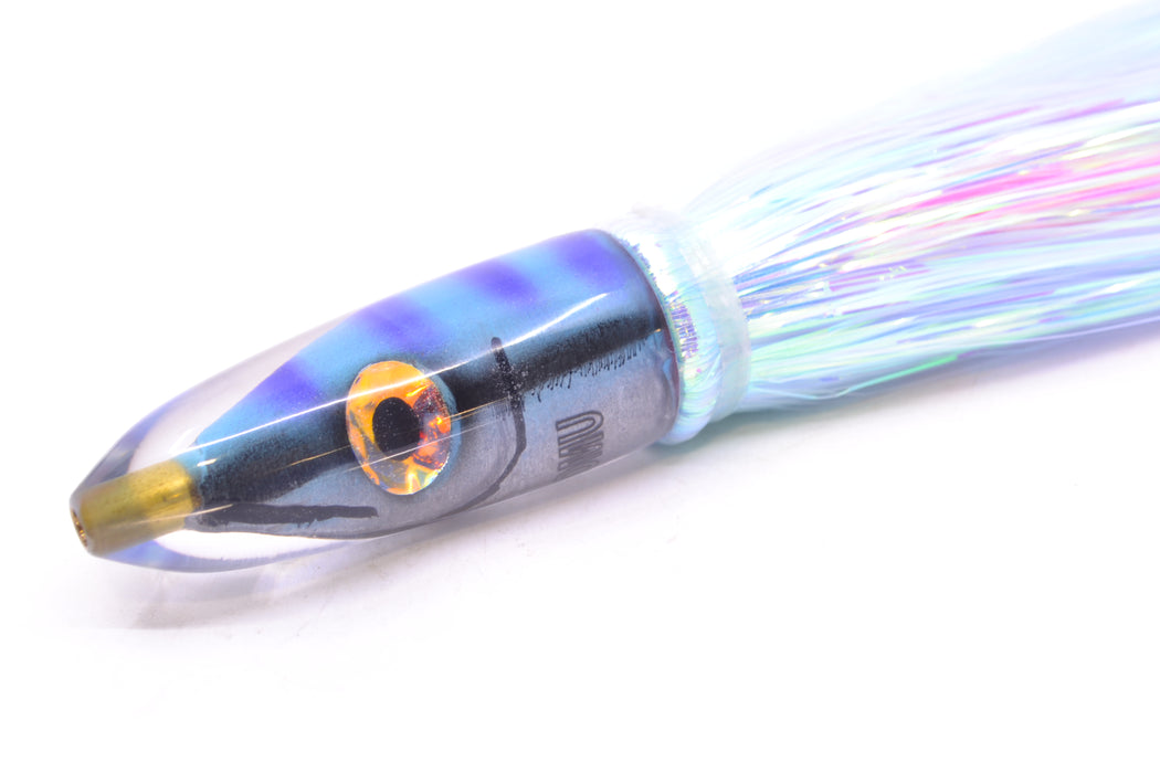 Tsutomu Lures Blue & Purple Bars-Black Line Fish Head Poke Bullet 6" 2.8oz Flashabou GZE