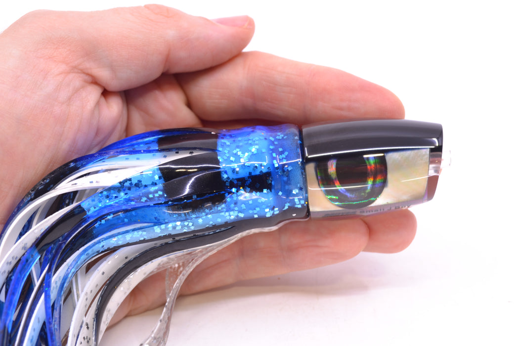 Moyes Lures Golden MOP Black Back Small J-Boy 9" 3.5oz Skirted Black-Blue