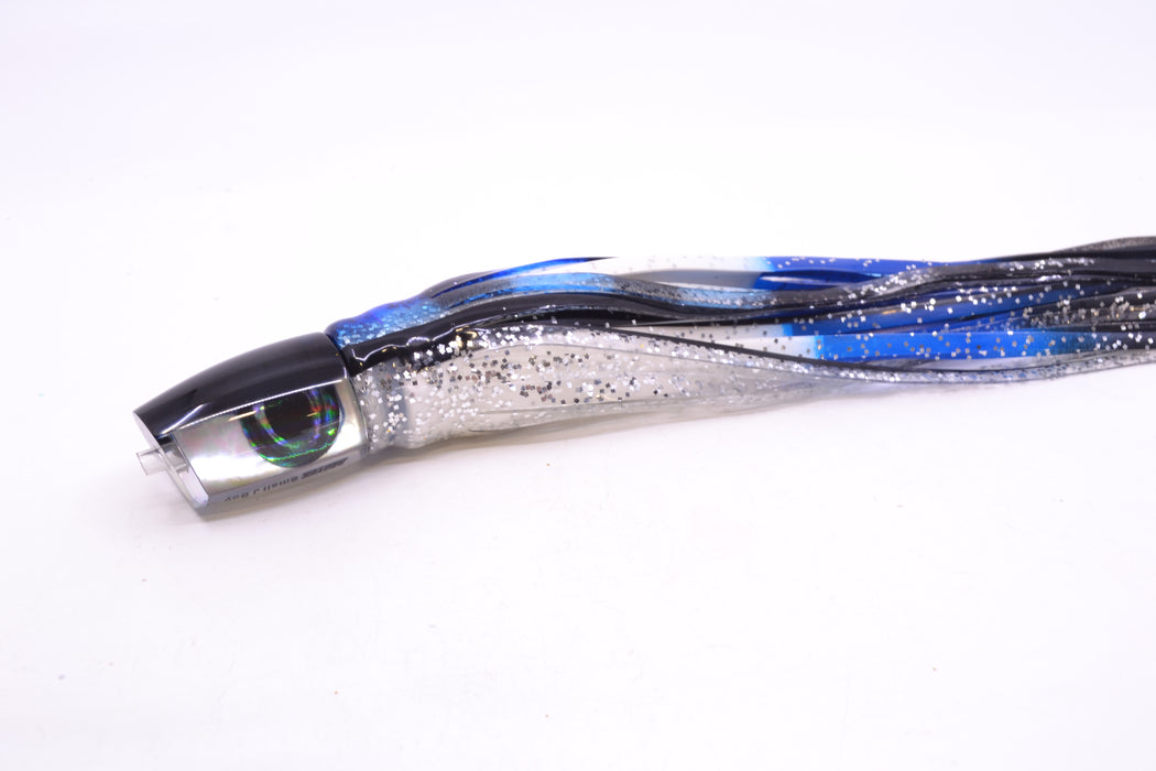 Moyes Lures Golden MOP Black Back Small J-Boy 9" 3.5oz Skirted Black-Blue