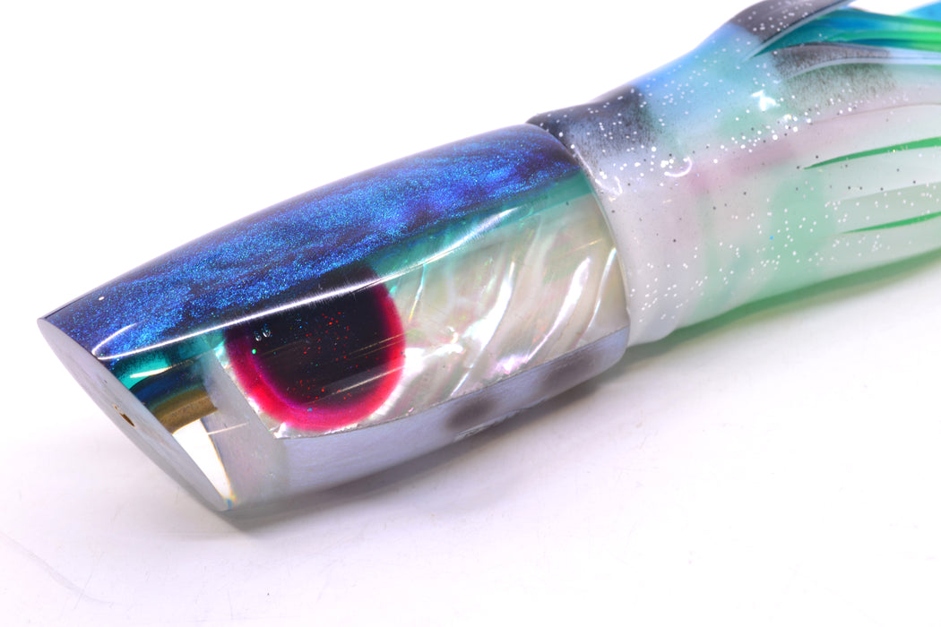 Ali'i Kai Lures "Bonito" White MOP Blue-Teal Back Yakuza 14" 10.8oz BOM Skirted
